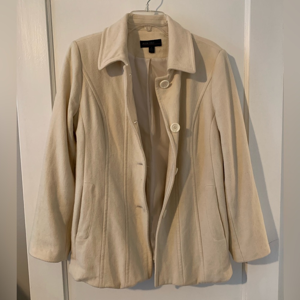Women’s winter white pea coat. Size Large. Wool blend.